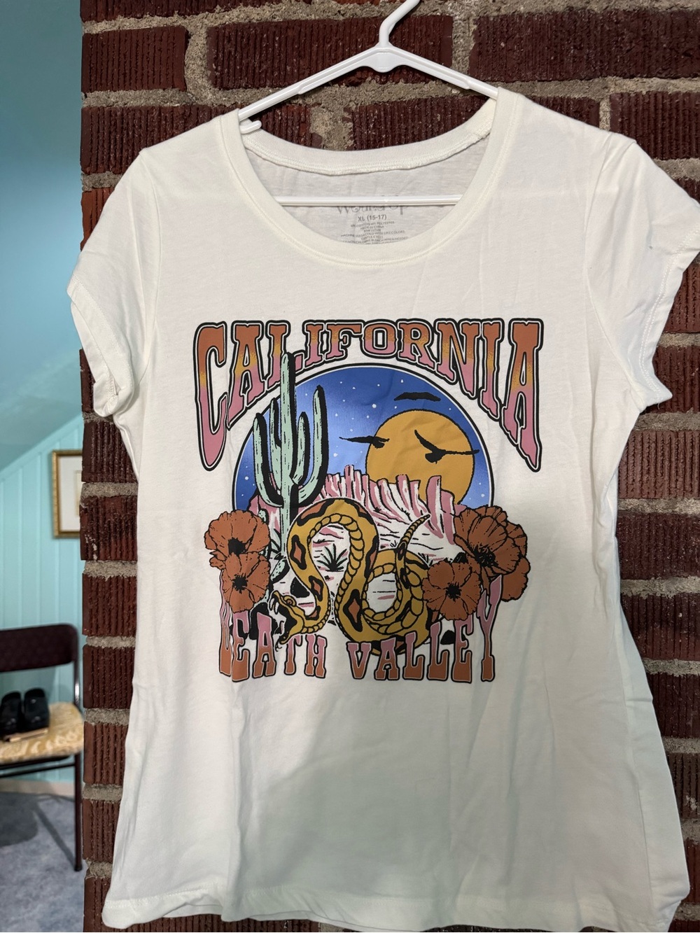 Wound Up California Death Valley Graphic Tee - White with Pink & Blue